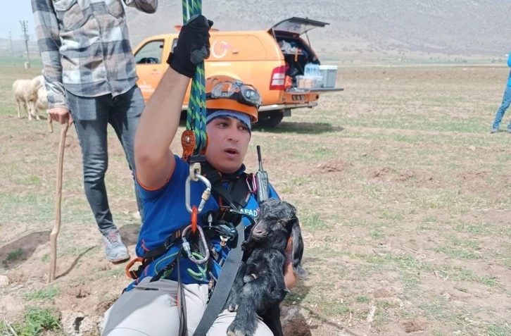 Kuyuya d&uuml;şen oğlağı AFAD kurtardı
