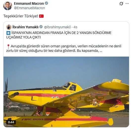 Macron&rsquo;dan T&uuml;rkiye&rsquo;ye teşekk&uuml;r
