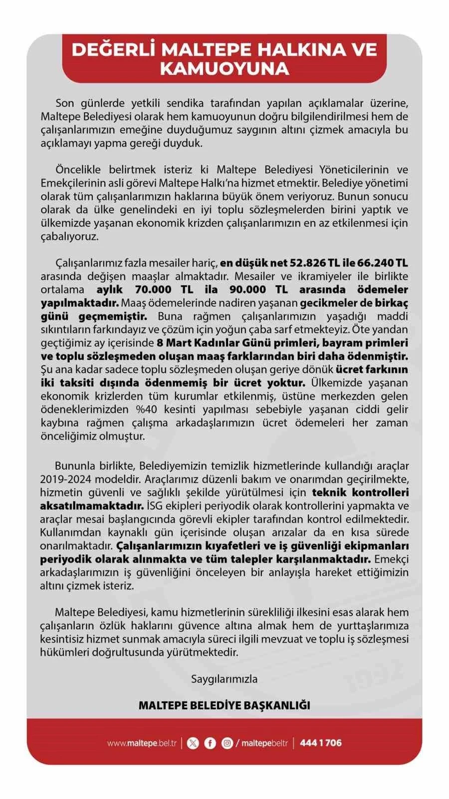 Maltepe Belediyesi: &quot;Ekonomik krizden işçilerimizin en az etkilenmesi için çabalıyoruz&quot;
