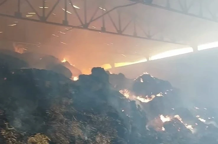 Manisa’da samanlık yangını: Binlerce balya saman kül oldu
