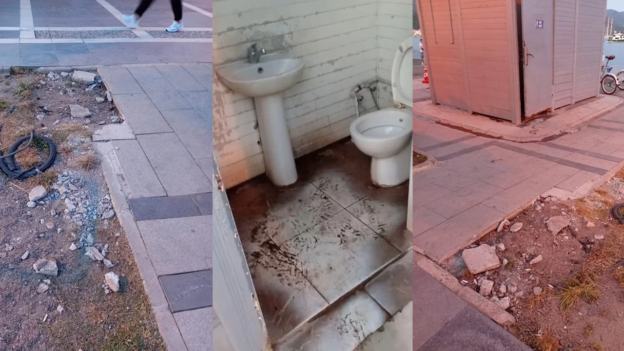 MARMARİS PLAJINDAKİ BAKIMSIZ TUVALETLER TEPKİ ÇEKTİ