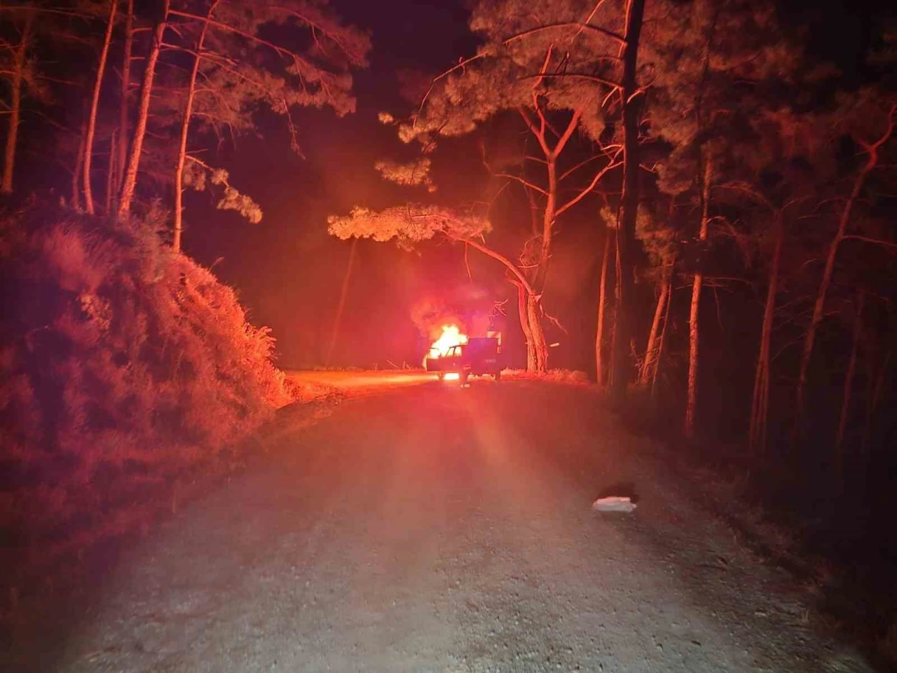 Marmaris’te araç yangını ormana sıçramadan söndürüldü
