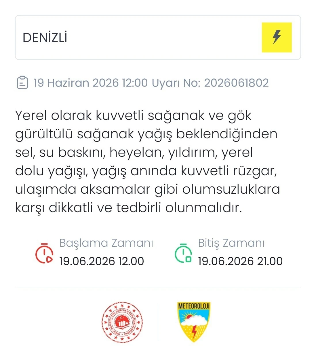 Meteoroloji Denizli i&ccedil;in yerel kuvvetli sağanak ve dolu uyarısı yaptı
