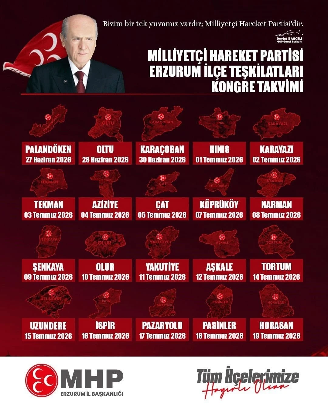 MHP Erzurum&rsquo;da il&ccedil;e kongre takvimi a&ccedil;ıklandı
