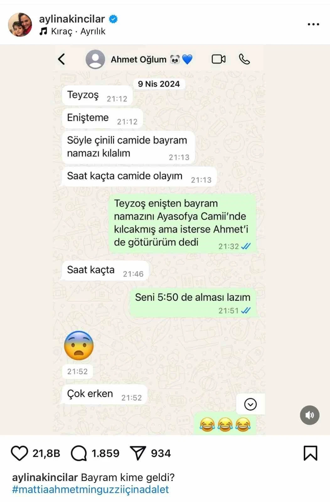 Minguzzi’nin teyzesinden duygulandıran bayram paylaşımı : &quot;Bayram kime geldi&quot;
