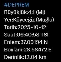 Muğla’da 4.1 büyüklüğünde deprem
