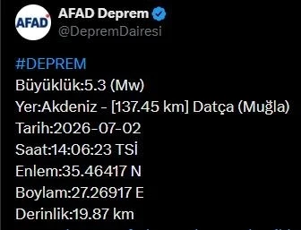 Muğla&rsquo;da 5.3 b&uuml;y&uuml;kl&uuml;ğ&uuml;nde deprem
