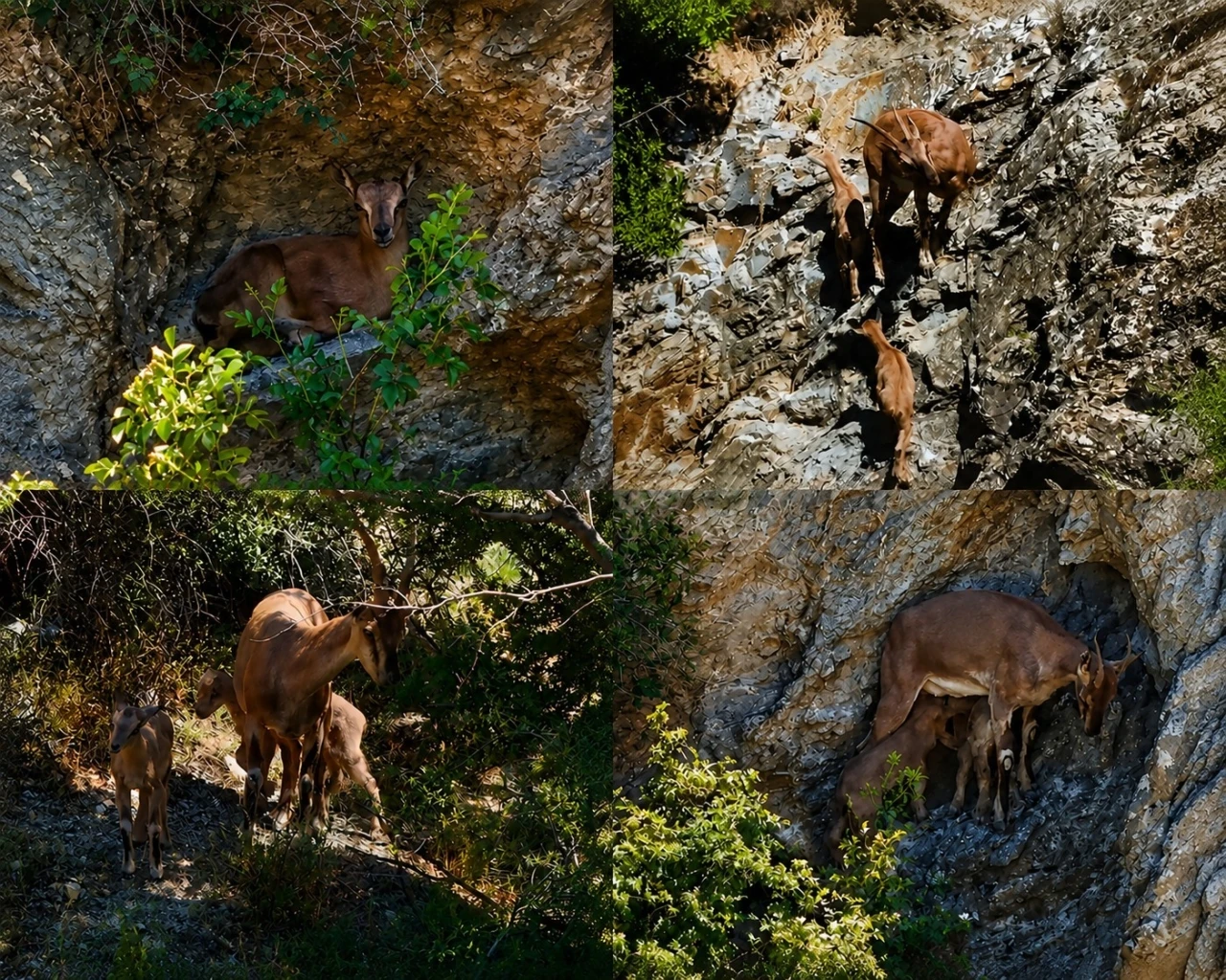 Munzur Dağları&rsquo;nda anne ve iki yavru dağ ke&ccedil;isi g&ouml;r&uuml;nt&uuml;lendi
