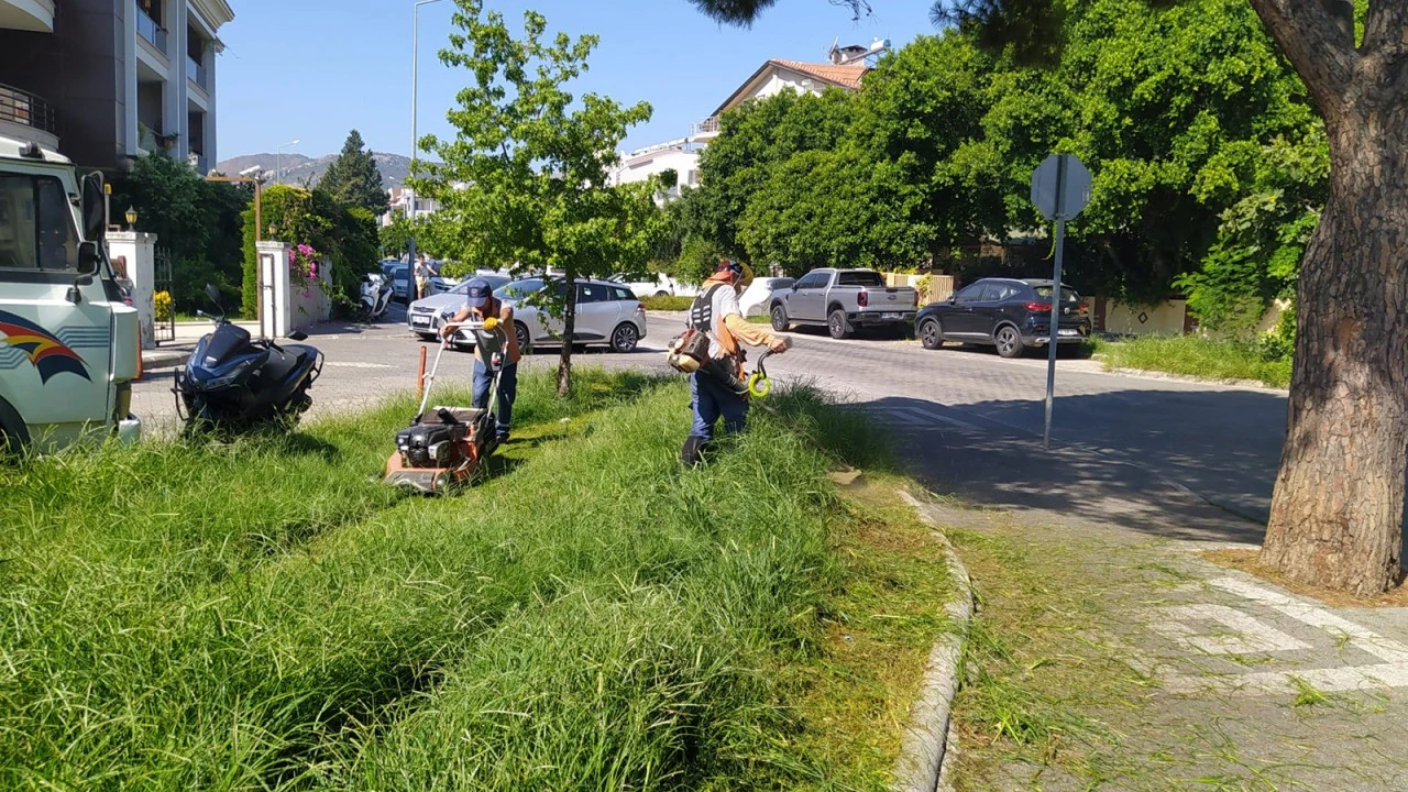 MARMARİS'TE  SICAKLARA RAĞMEN  PARK VE BAHÇE BAKIMI SÜRÜYOR