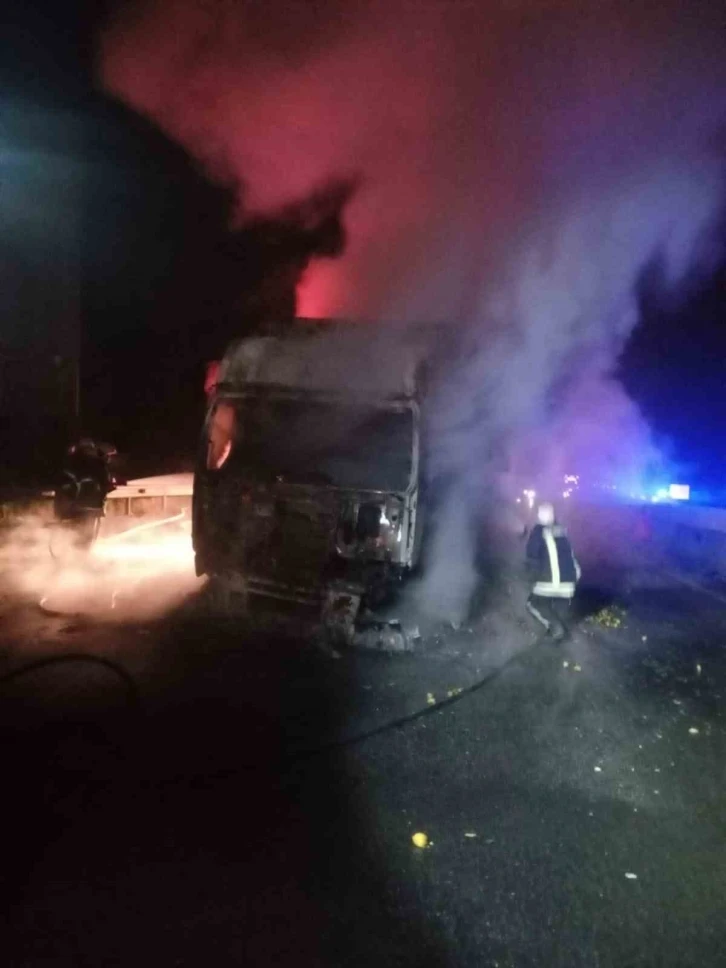 Narenciye y&uuml;kl&uuml; tırda yangın
