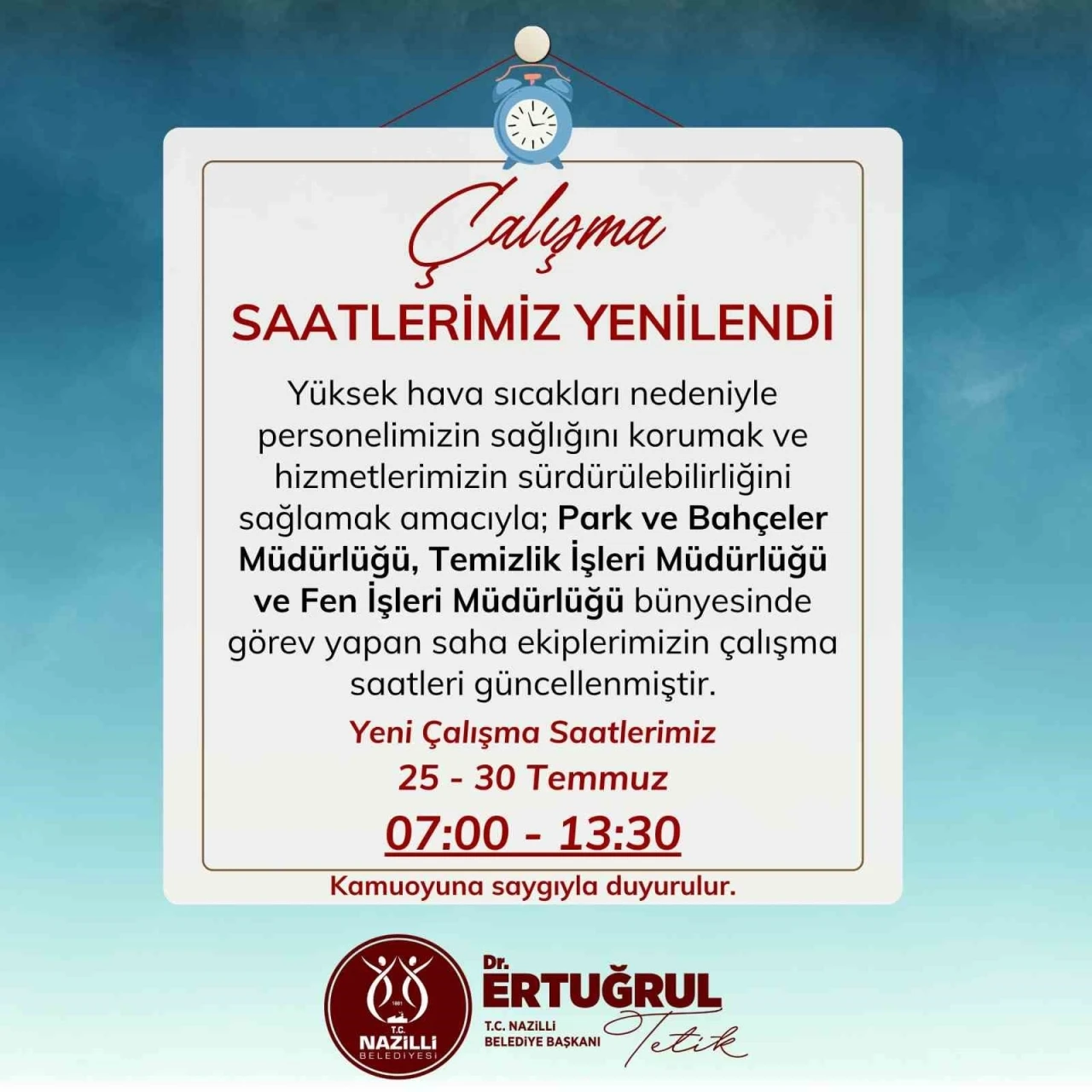 Nazilli Belediyesi’nden sıcak hava tedbiri
