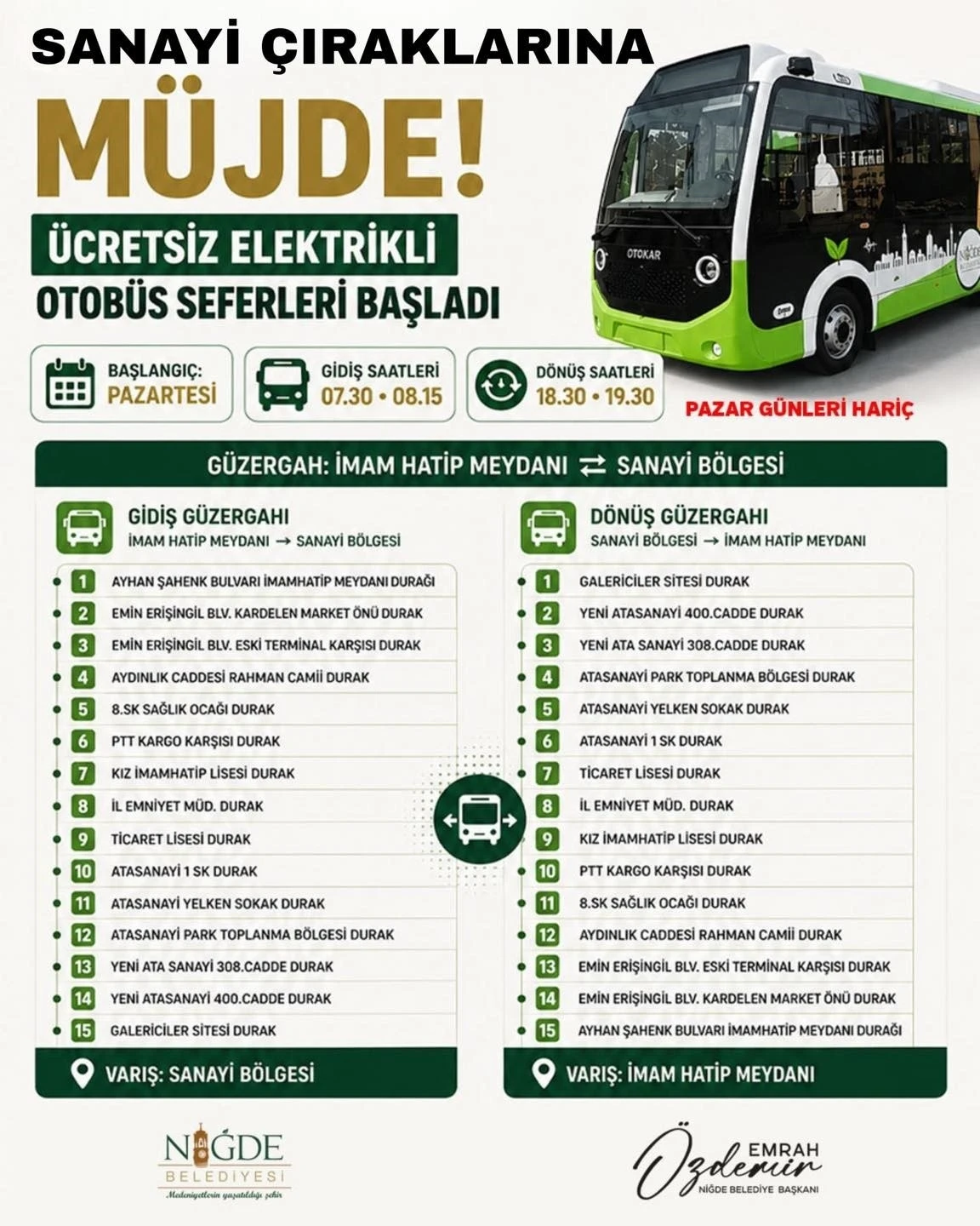 Niğde Belediyesi &uuml;reten ellerin yanında: Sanayi &ccedil;ıraklarına &uuml;cretsiz ulaşım
