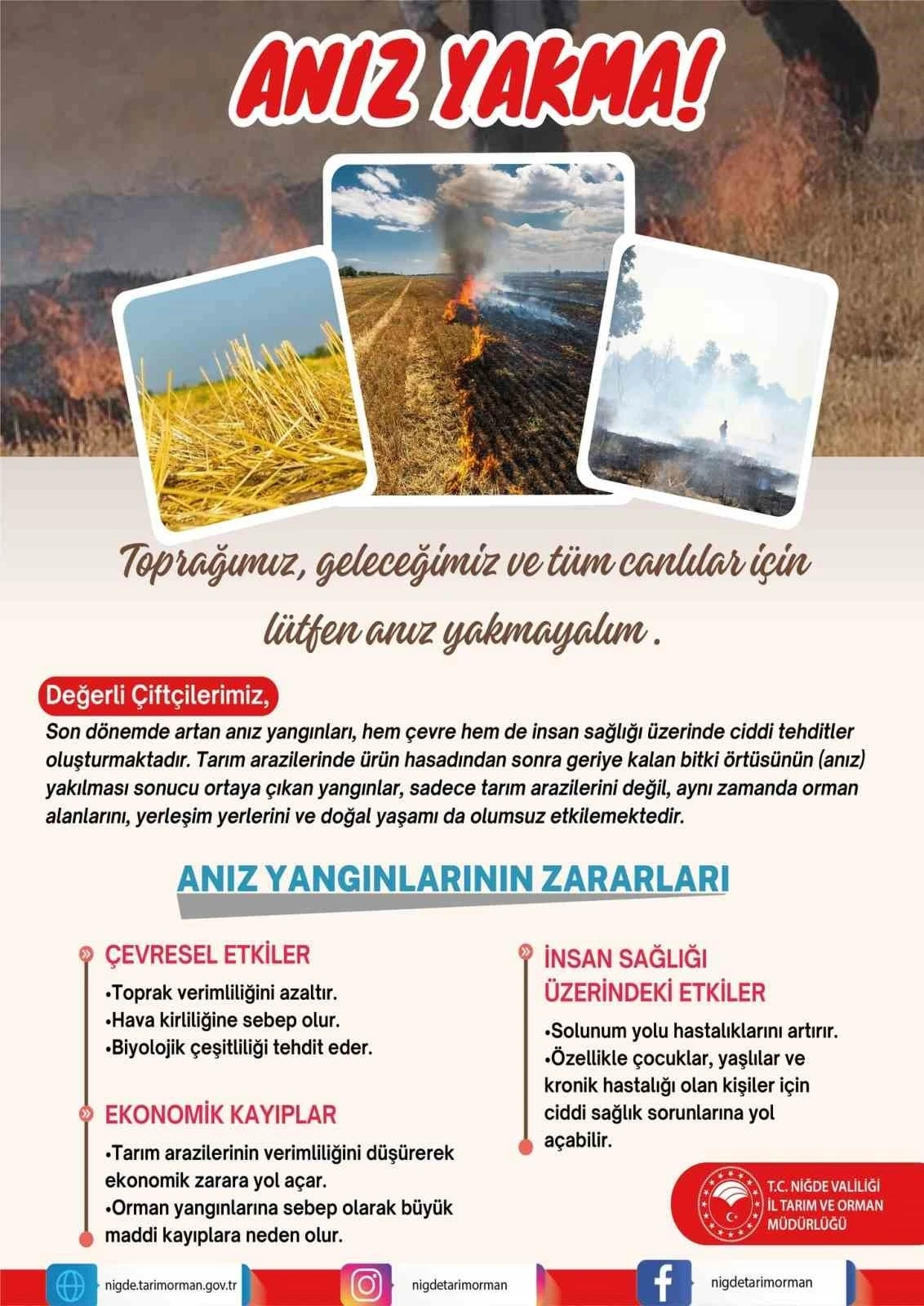 Niğde’de ’anız yakmayın’ uyarısı
