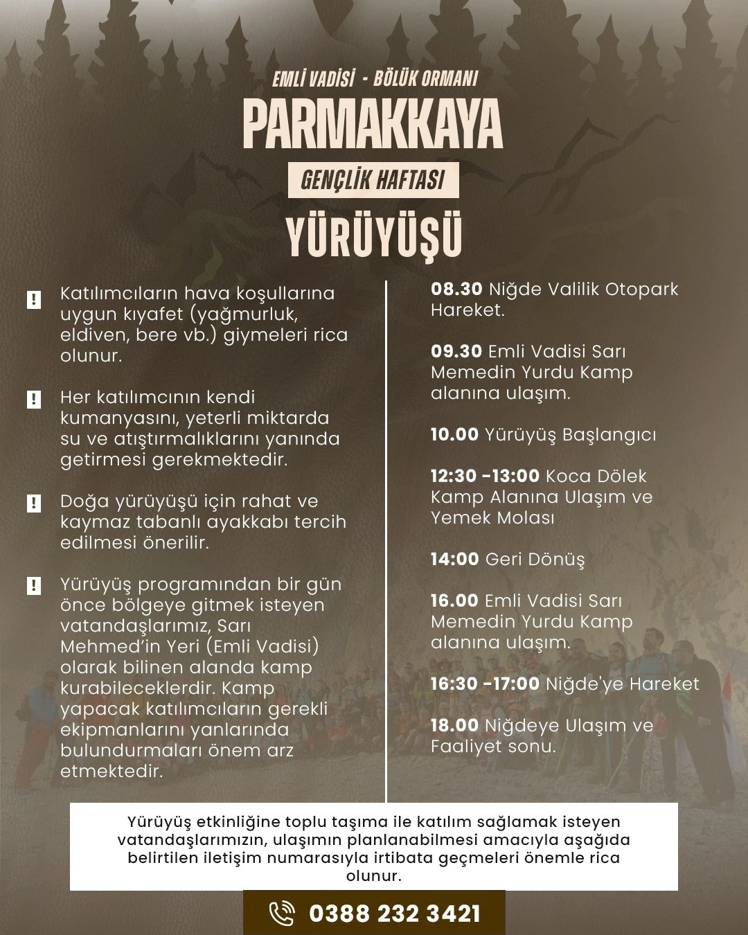 Niğde’de Parmakkaya Doğa Yürüyüşü ile Gençlik Haftası coşkusu başlıyor
