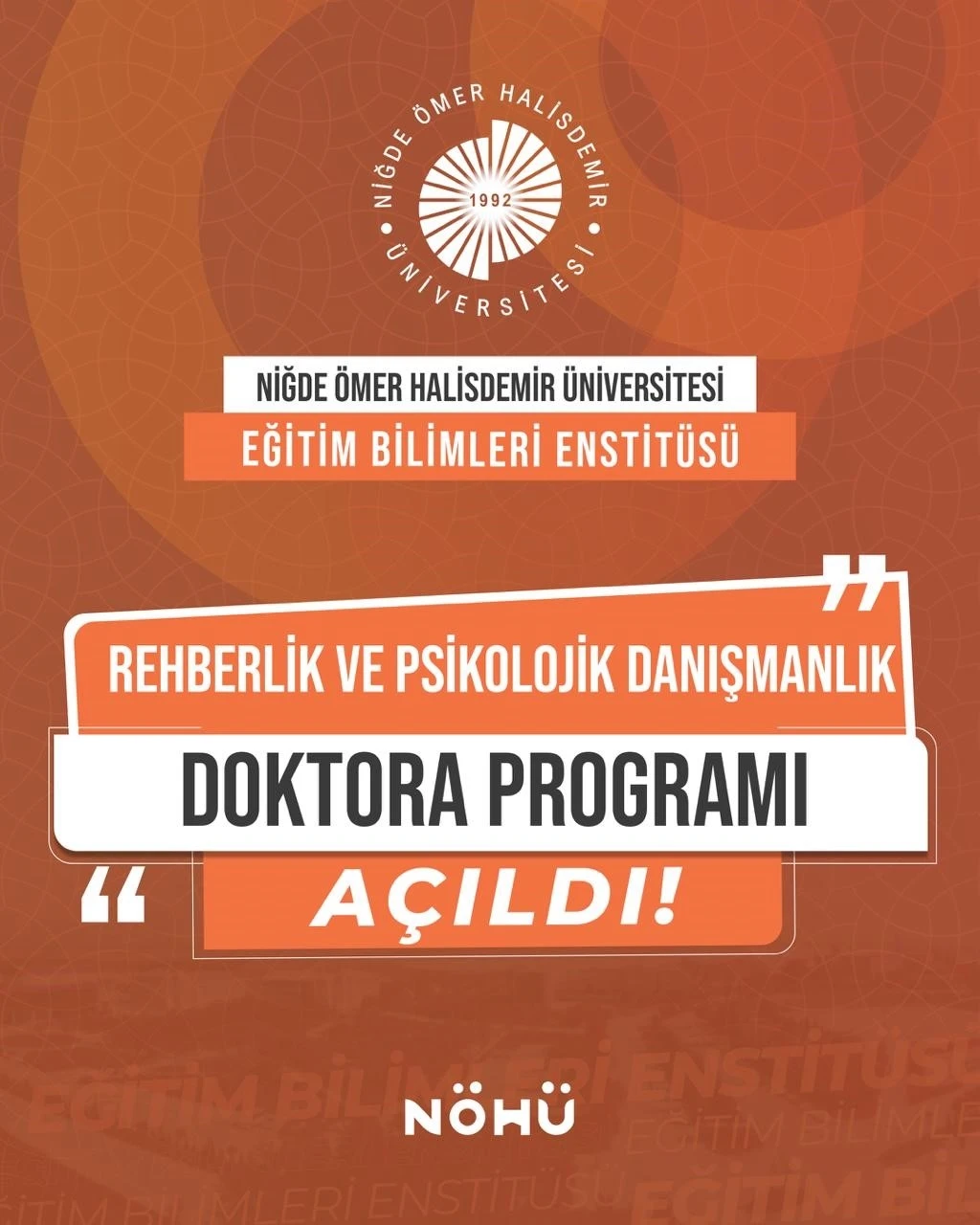 NÖHÜ’de Rehberlik ve Psikolojik Danışmanlık Doktor