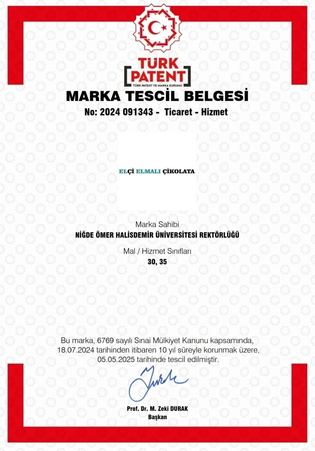 NÖHÜ’nün ’Elçi Elmalı Çikolata’ markası tescillendi