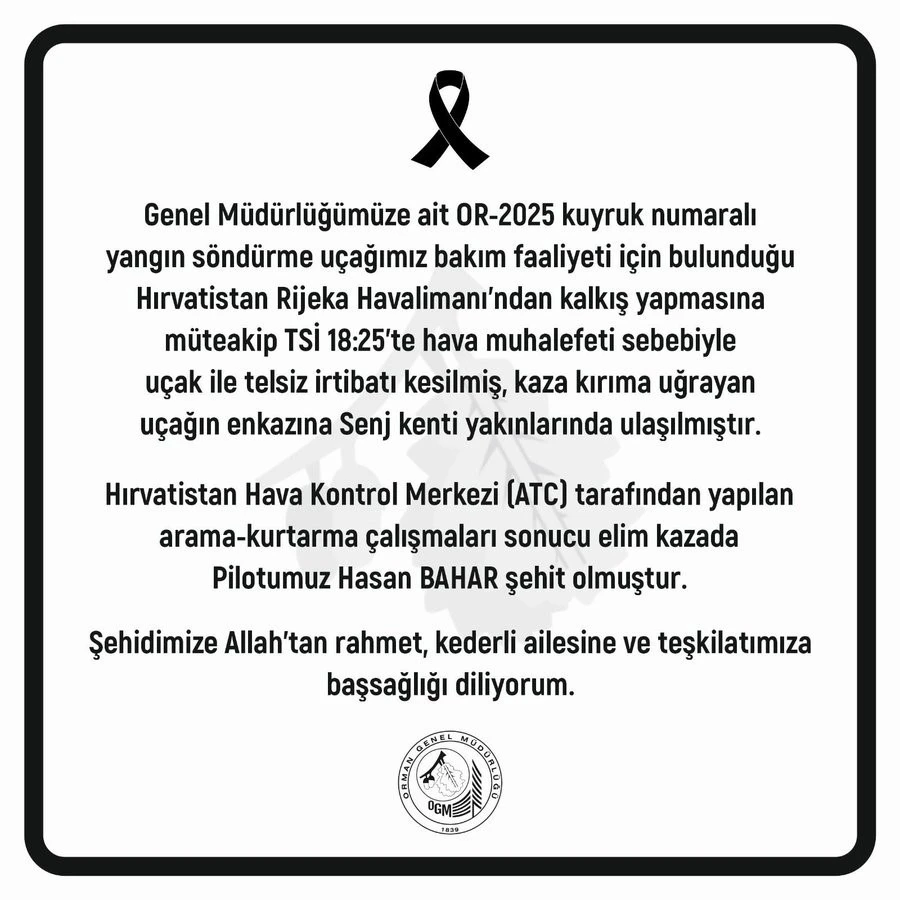 Orman Genel Müdürü Karacabey’den şehit pilot için başsağlığı mesajı
