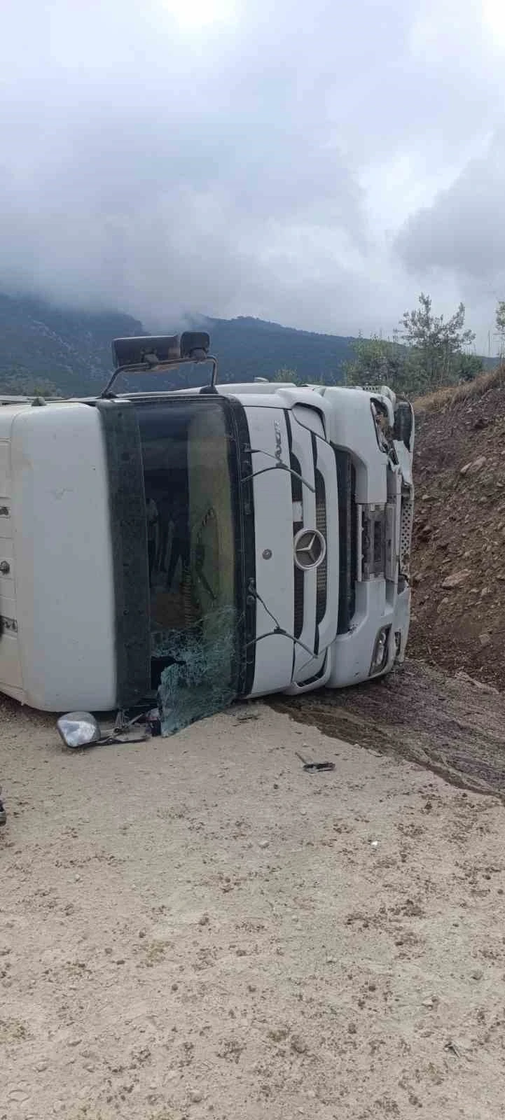 Osmaniye&rsquo;de kontrolden &ccedil;ıkan tır yamaca &ccedil;arptı: 1 yaralı
