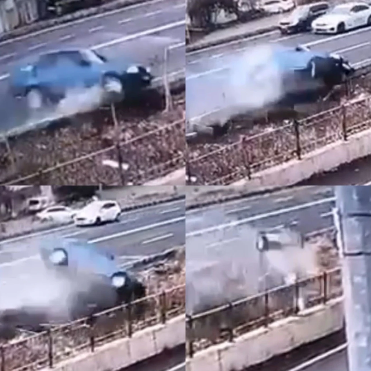 Otomobilin drenaj kanalına uçtuğu anlar görüntülendi
