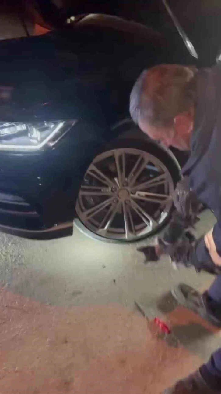 Otomobilin kaputuna giren kedi uzun uğraşlar sonucu &ccedil;ıkartıldı
