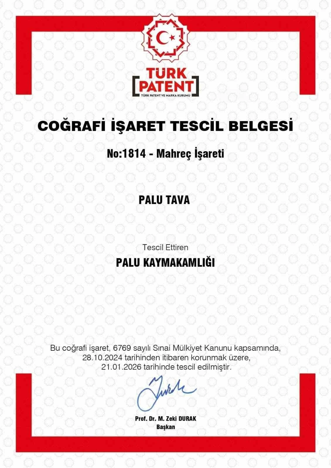 Palu Tava coğrafi işaret tescili aldı
