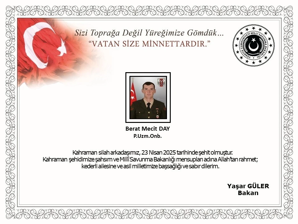 Pençe-Kilit operasyonu bölgesinde 1 asker şehit oldu

