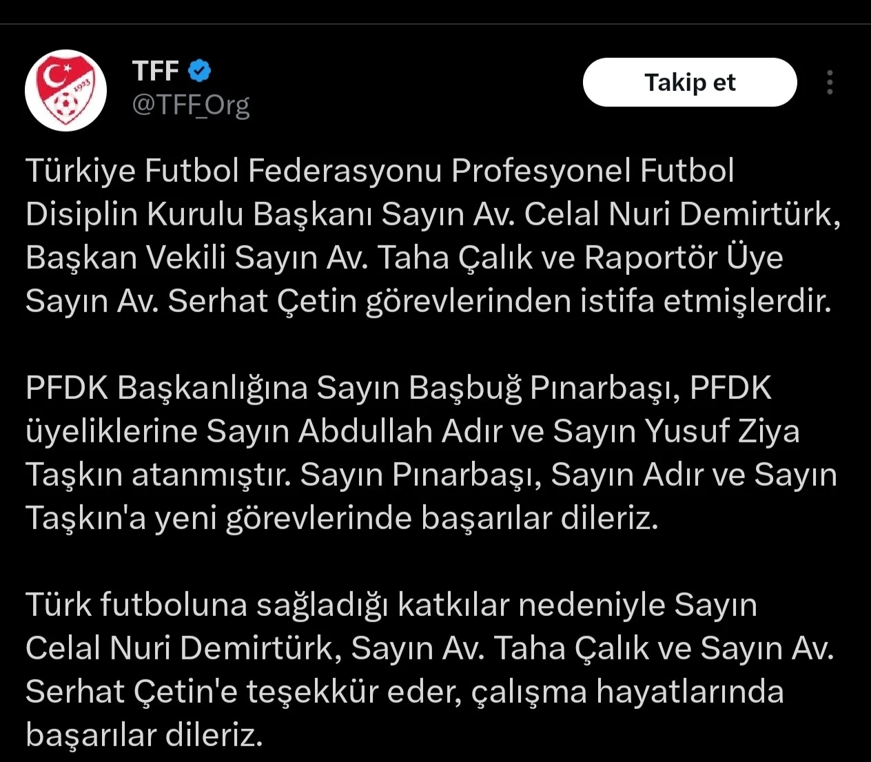 PFDK Başkanlığı’na Başbuğ Pınarbaşı atandı
