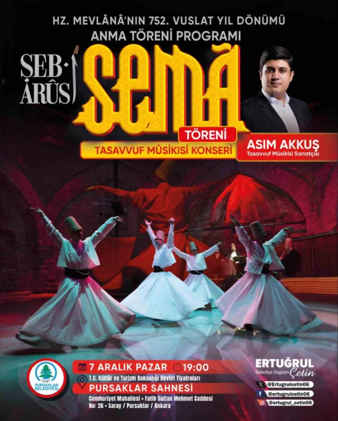 Pursaklar Belediyesi’nden Mevlana’nın 752. vuslat yıl dönümüne özel anma gecesi
