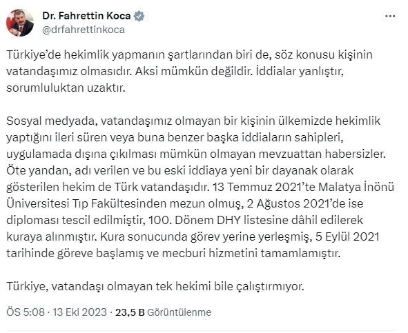 Sağlık Bakanı Koca&rsquo;dan yabancı uyruklu doktor &ccedil;alıştırıldığı iddialarına cevap
