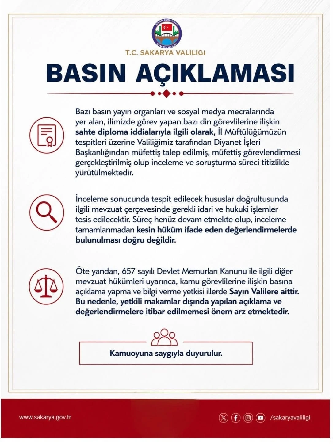 Sakarya Valiliğinden sahte imam iddialarına ilişkin a&ccedil;ıklama
