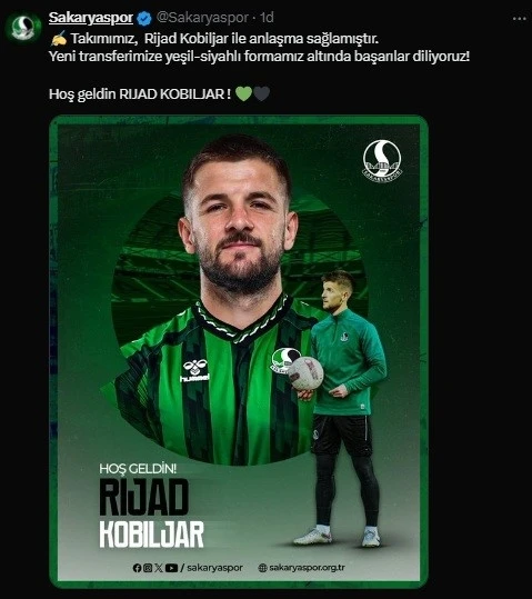 Sakaryaspor Rijad Kobiljar’u kadrosuna kattı
