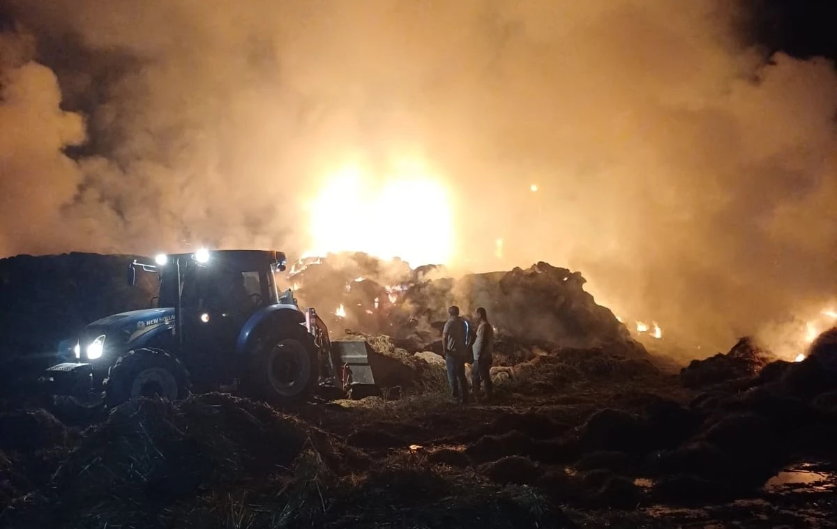 Saman balyaları alev topuna d&ouml;nd&uuml;
