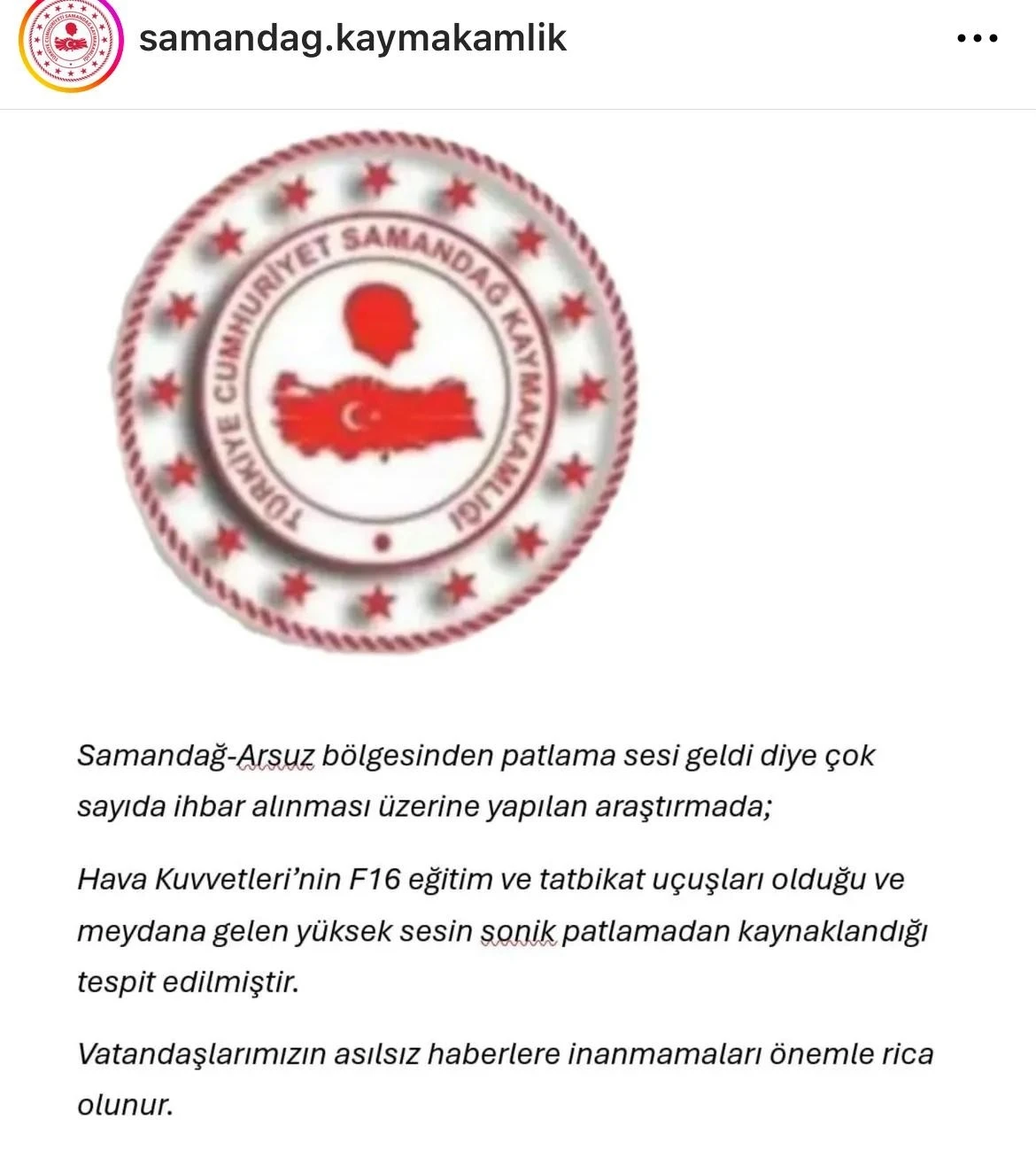 Samandağ Kaymakamlığından &quot;sonik patlama&quot; açıklaması

