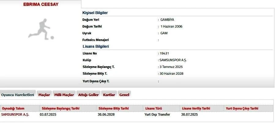 Samsunspor, Ebrima Ceesay ile 3 yıllık sözleşme imzaladı
