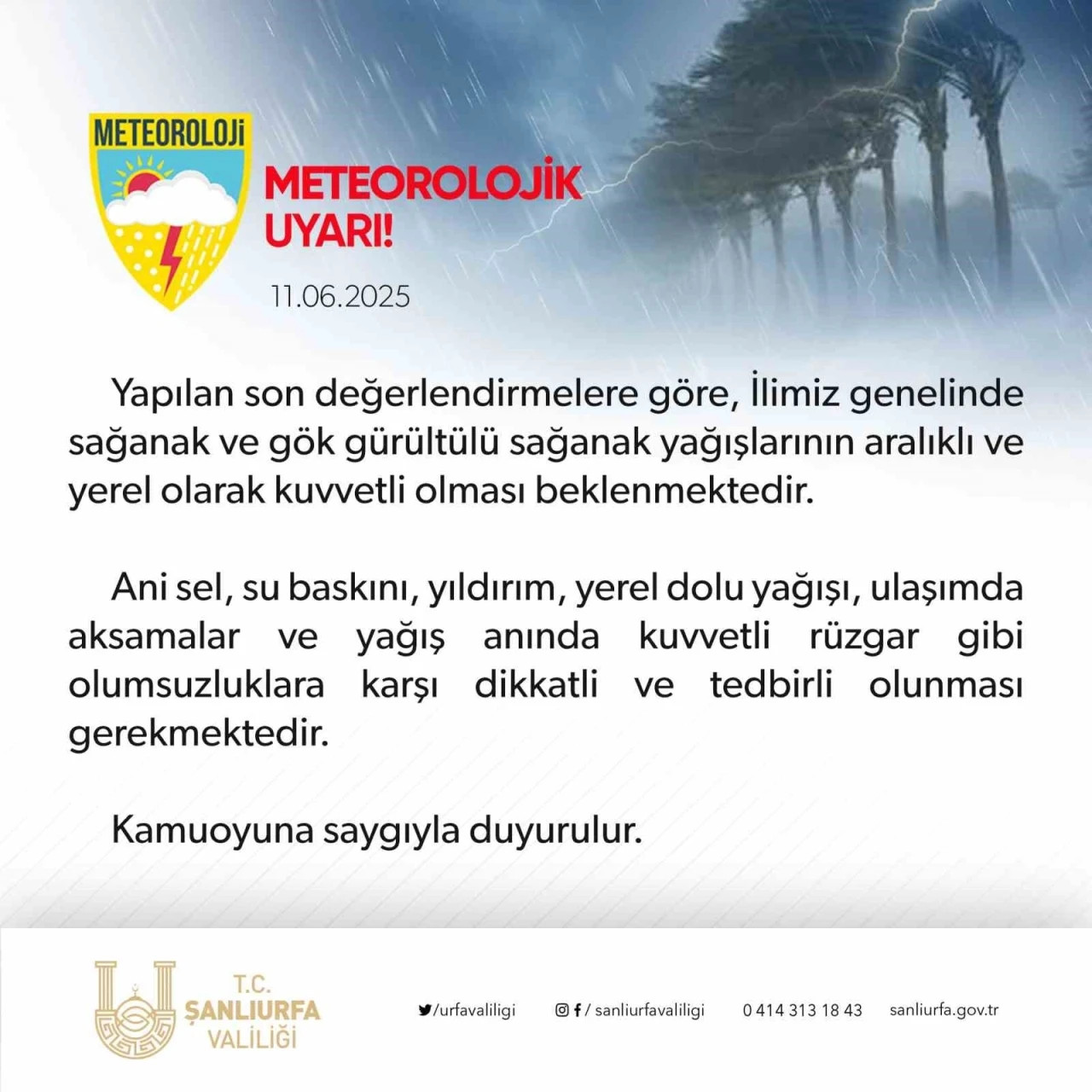 Şanlıurfa Valiliği, sel ve su baskınları konusunda uyardı
