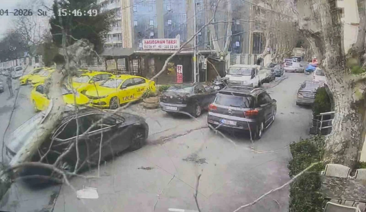 Sarıyer&rsquo;de &ccedil;ınar ağacı otomobilin &uuml;zerine devrildi: O anlar kamerada
