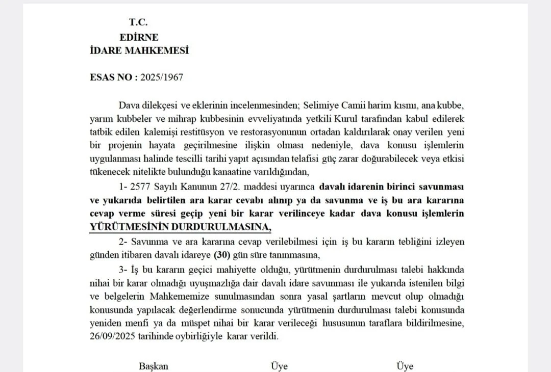 Selimiye Camii’nde tepki çeken restorasyona yargı freni
