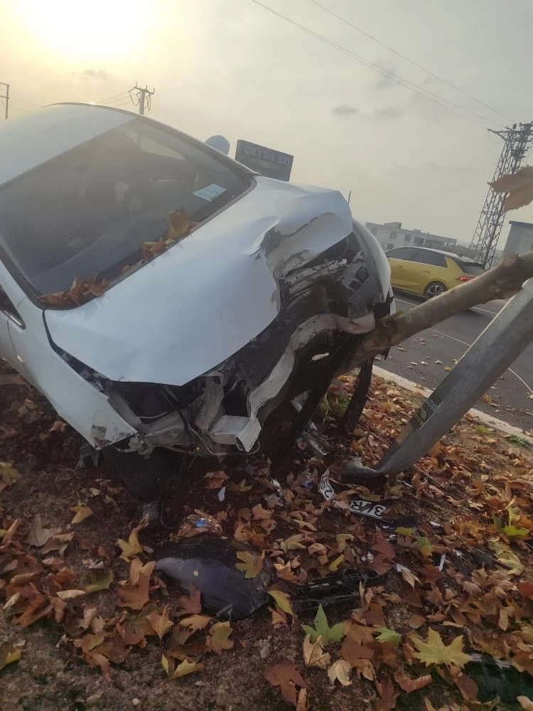 Şerit değiştiren araca &ccedil;arpmamak i&ccedil;in manevra yaptı, ağaca &ccedil;arptı
