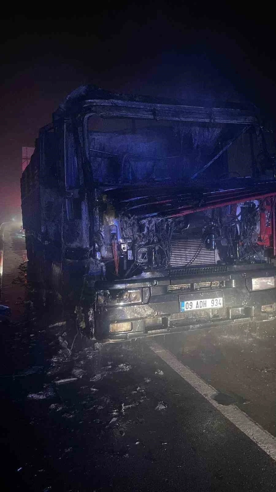 Seyir halinde bir anda alev alan tır kül oldu
