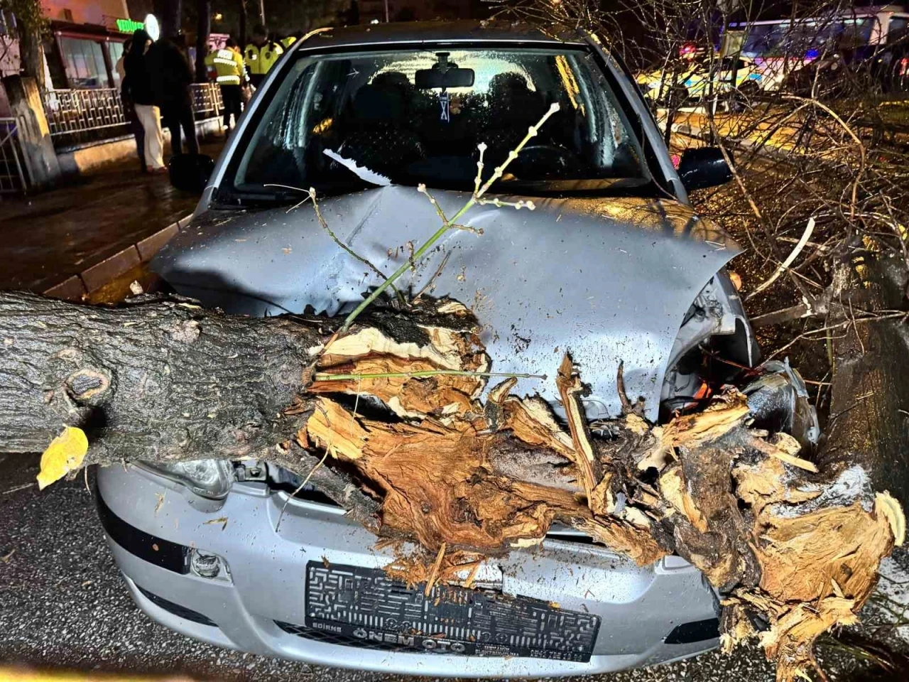 Seyir halindeki otomobilin &uuml;zerine ağa&ccedil; devrildi
