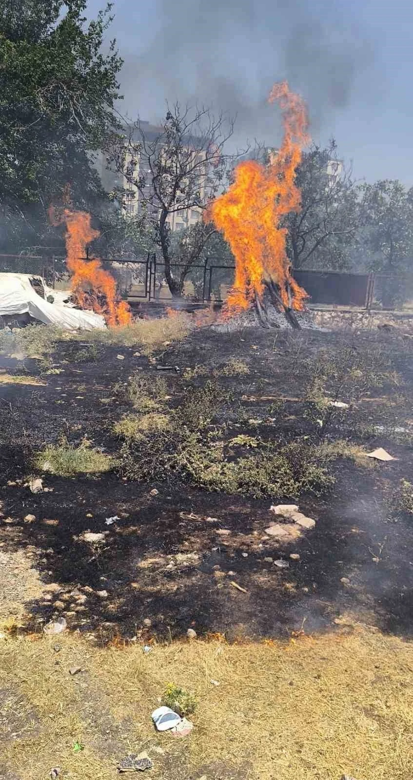 Siirt bir evin bah&ccedil;esinde &ccedil;ıkan yangın s&ouml;nd&uuml;r&uuml;ld&uuml;
