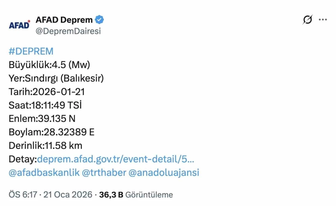 Sındırgı&rsquo;daki 4.5&rsquo;lik deprem Bursa&rsquo;da da hissedildi

