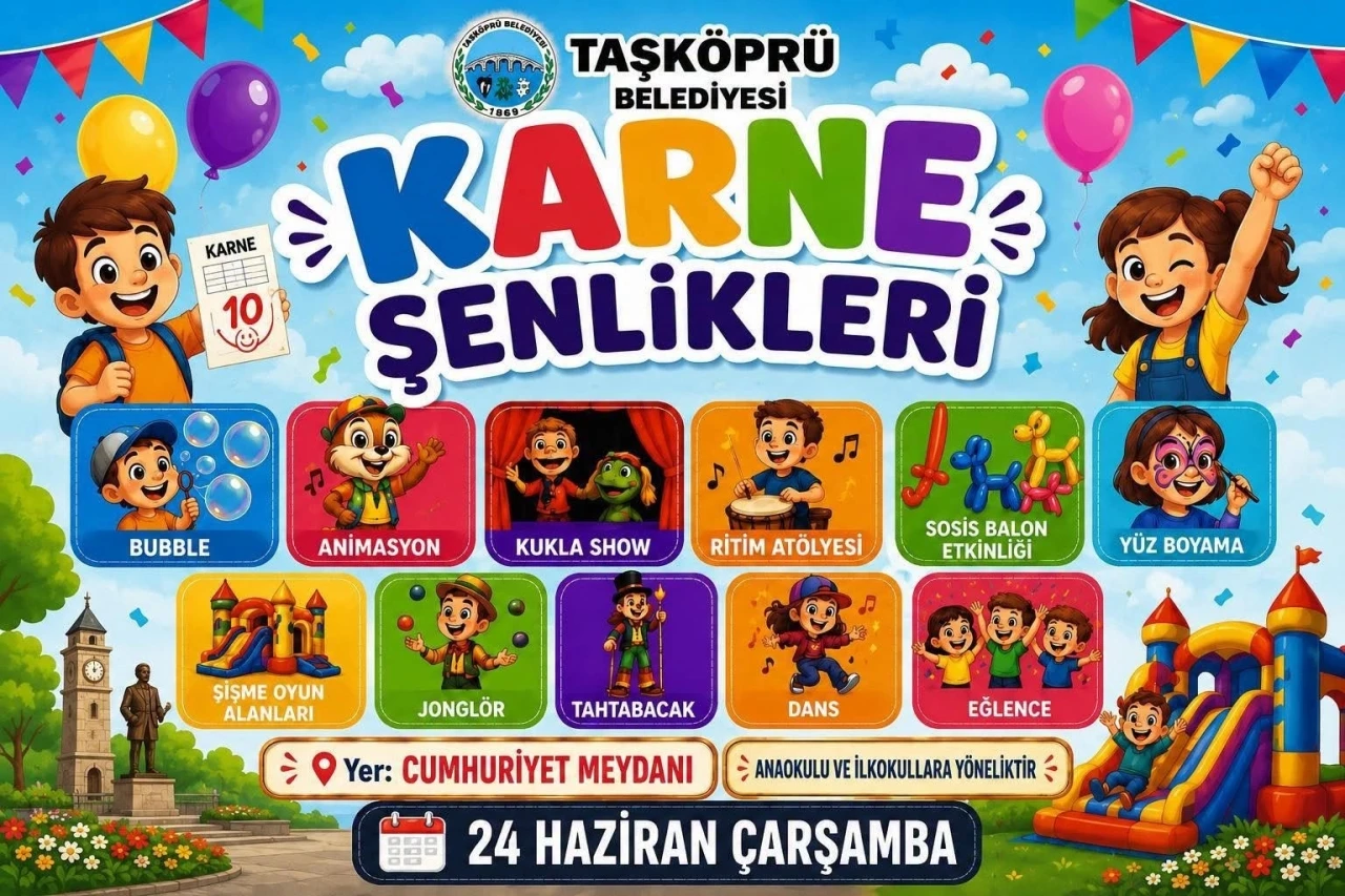 Taşk&ouml;pr&uuml; Belediyesi&rsquo;nden &ccedil;ocuklara karne şenliği
