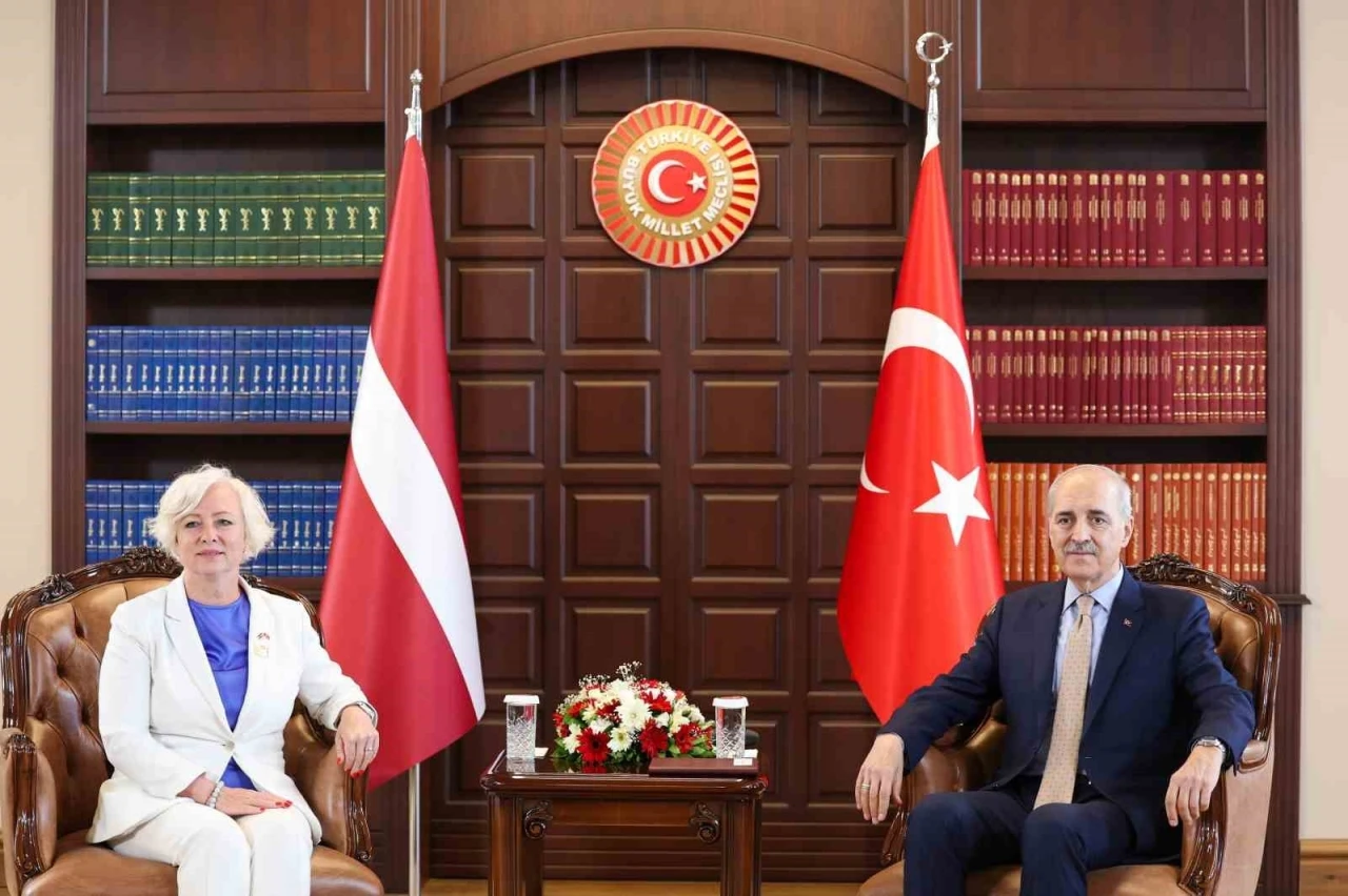 TBMM Başkanı Kurtulmuş, Letonya Parlamentosu Başkanı Mieria ile g&ouml;r&uuml;şt&uuml;
