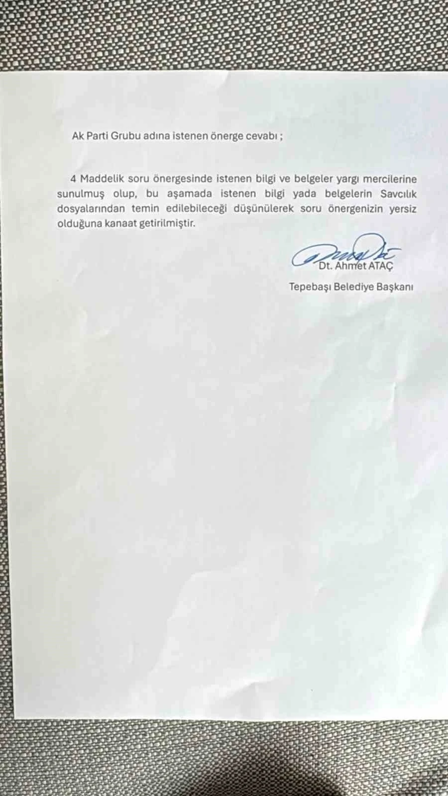 Tepebaşı Belediyesi, AK Parti Grubu&rsquo;nun 4 maddelik yazılı soru &ouml;nergesini cevapsız bıraktı

