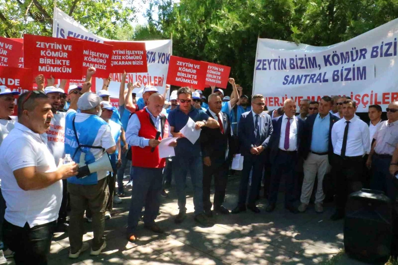 TES-İŞ ve Muğla Milaslı muhtarlardan maden yasasındaki düzenlemelerle ilgili TBMM önünde destek
