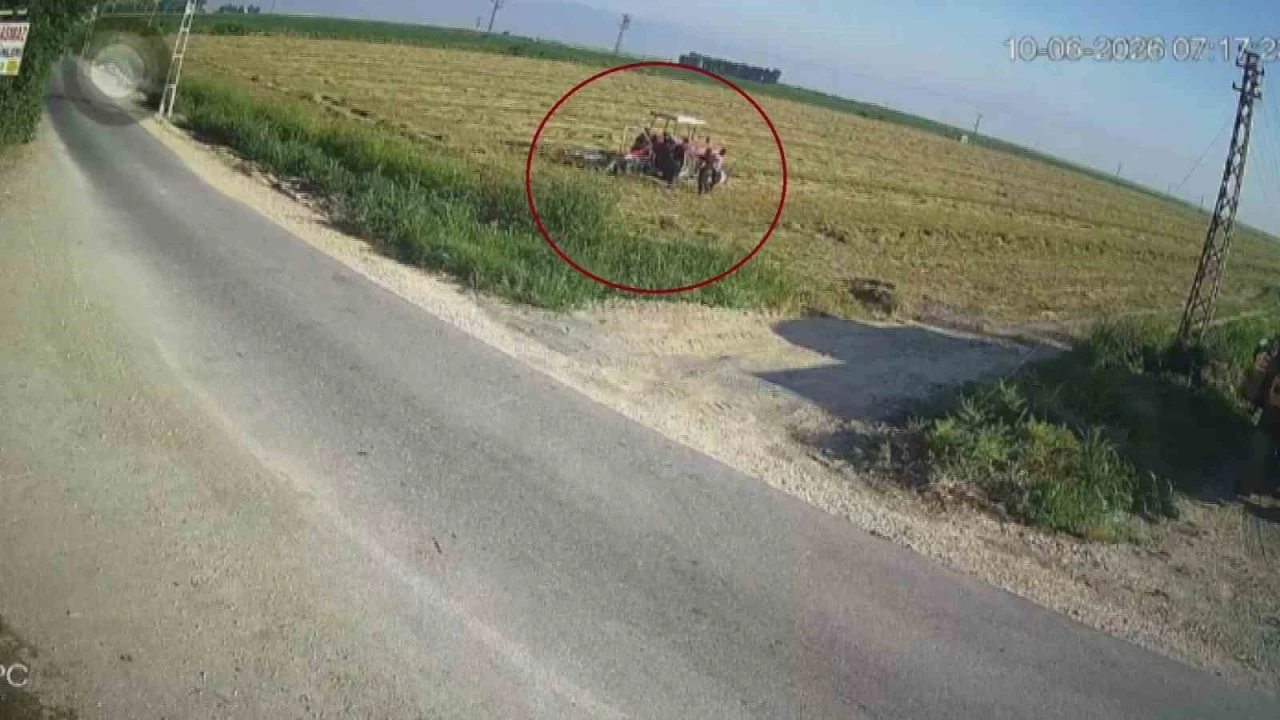 Trakt&ouml;r&uuml;n pulluğuna takılarak &ouml;l&uuml;mle burun buruna gelen &ccedil;ift&ccedil;inin korku dolu anları kamerada

