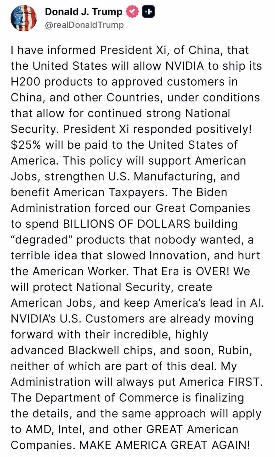 Trump’tan Çin’e çip satışına şartlı izin açıklaması: &quot;Başkan Xi’ye bildirdim ve olumlu karşıladı&quot;
