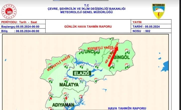 Tunceli için kuvvetli yağış uyarısı
