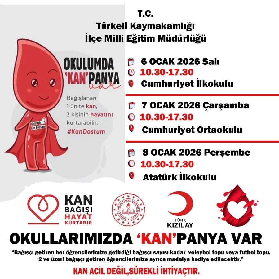T&uuml;rkeli&rsquo;de okullarda kan bağışı kampanyası
